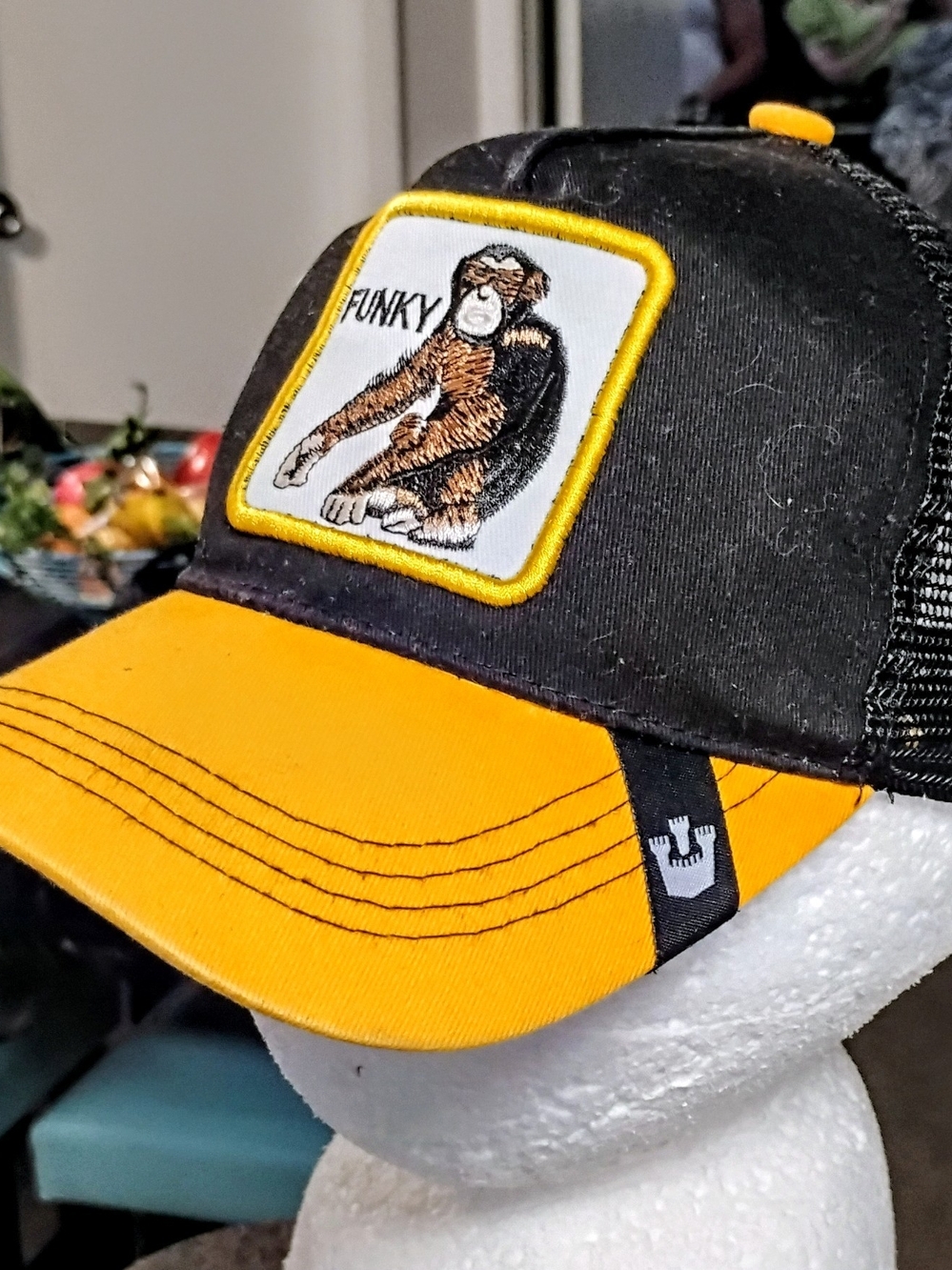 Funky Monkey Patch Trucker Hat - Black & Yellow